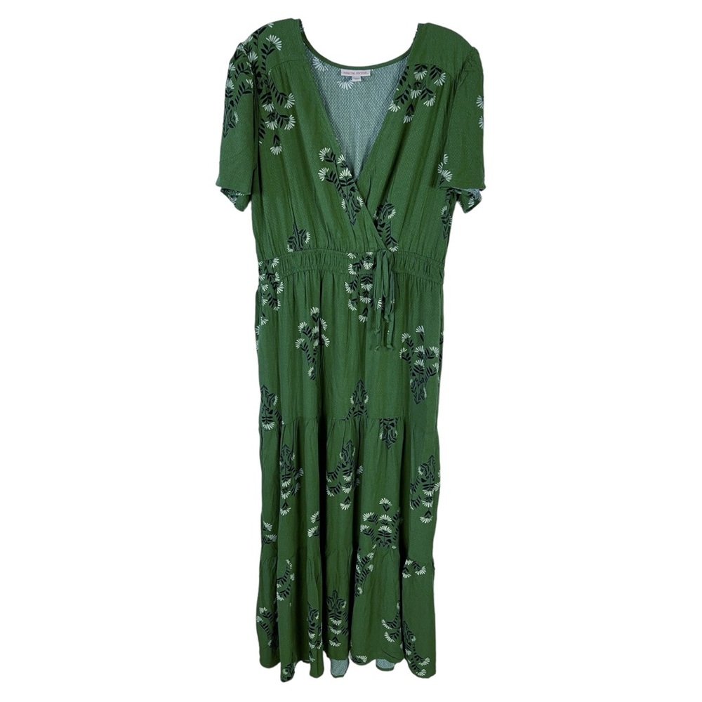 Knox Rose Green Floral V-Neck Faux Wrap Layered Maxi Dress Sz M